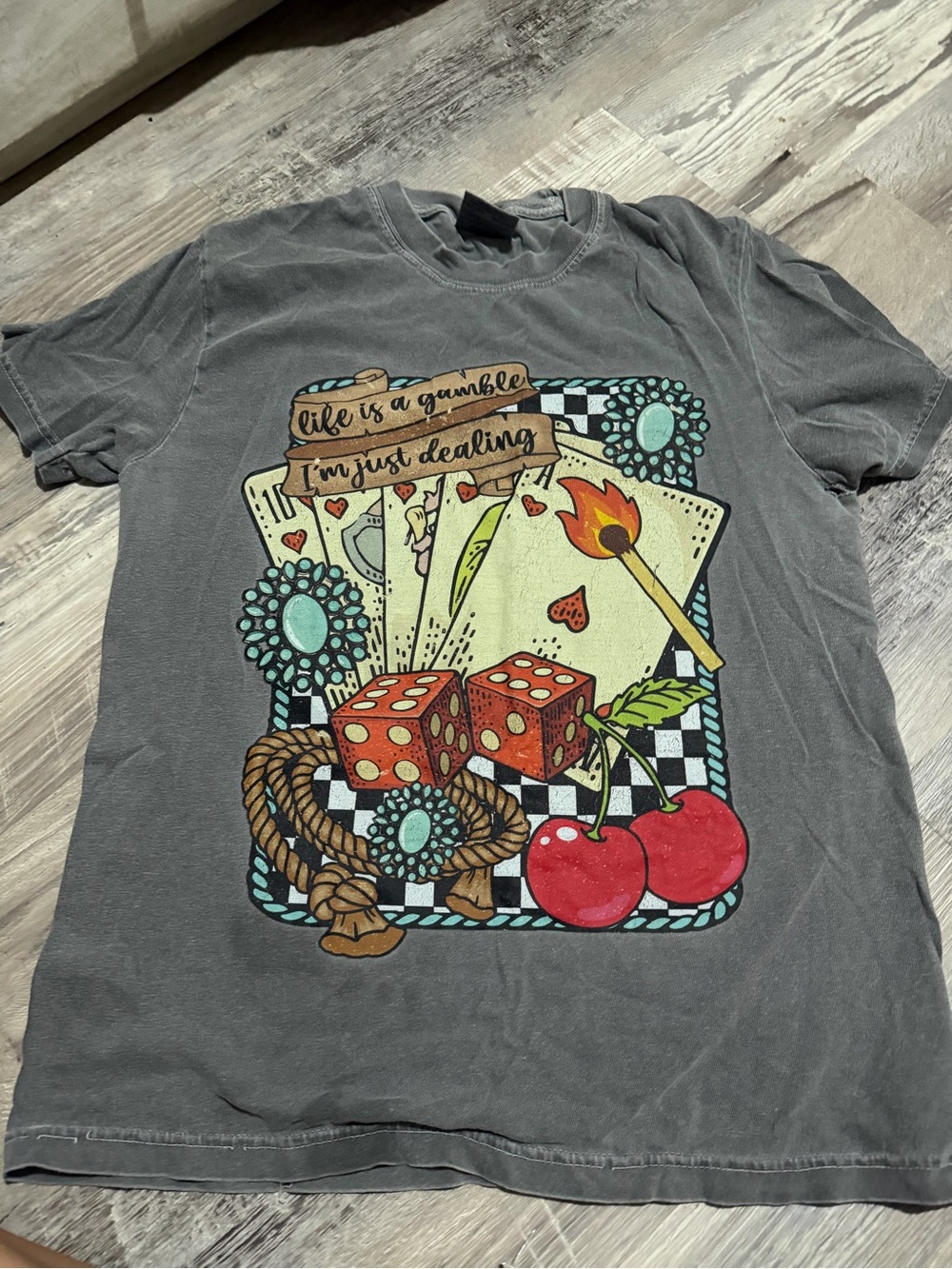 Gildan Charcoal Gray T-Shirt with Colorful Game Graphic